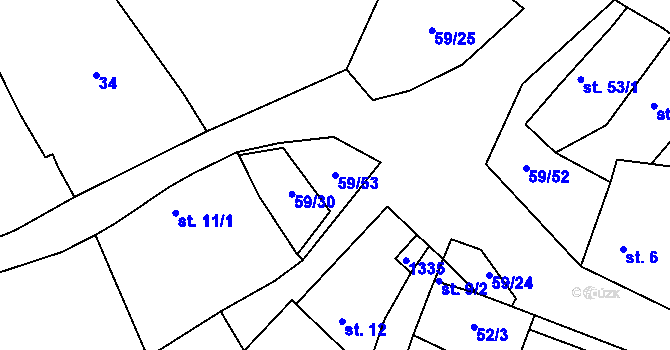 Parcela st. 59/53 v KÚ Zábrdí u Lažišť, Katastrální mapa