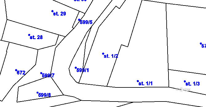Parcela st. 1/2 v KÚ Lážovice, Katastrální mapa