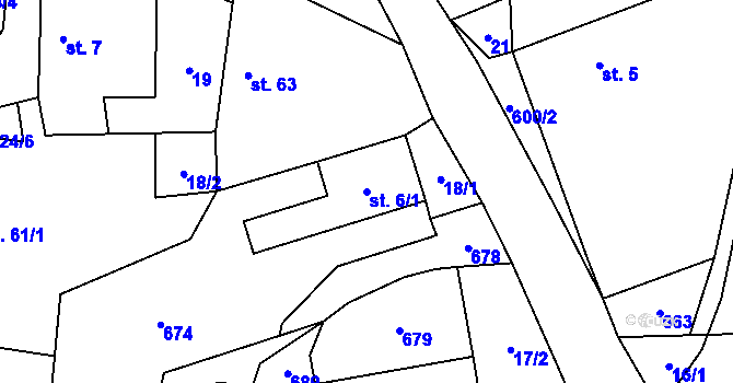 Parcela st. 6/1 v KÚ Lážovice, Katastrální mapa