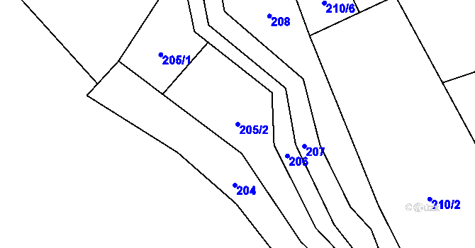 Parcela st. 205/2 v KÚ Lážovice, Katastrální mapa