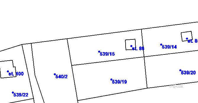 Parcela st. 539/15 v KÚ Lážovice, Katastrální mapa