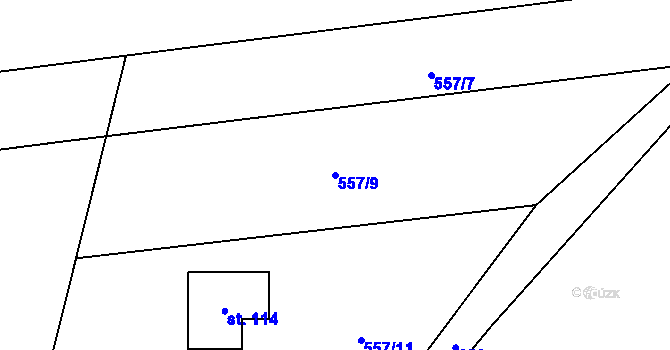 Parcela st. 557/9 v KÚ Lážovice, Katastrální mapa