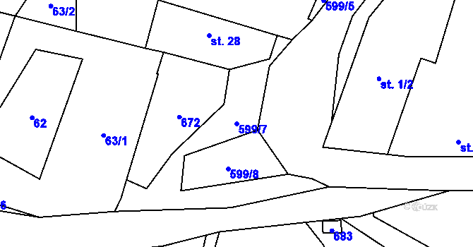 Parcela st. 599/7 v KÚ Lážovice, Katastrální mapa