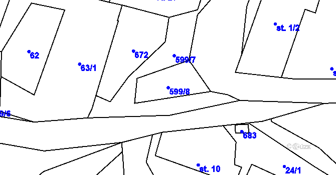 Parcela st. 599/8 v KÚ Lážovice, Katastrální mapa