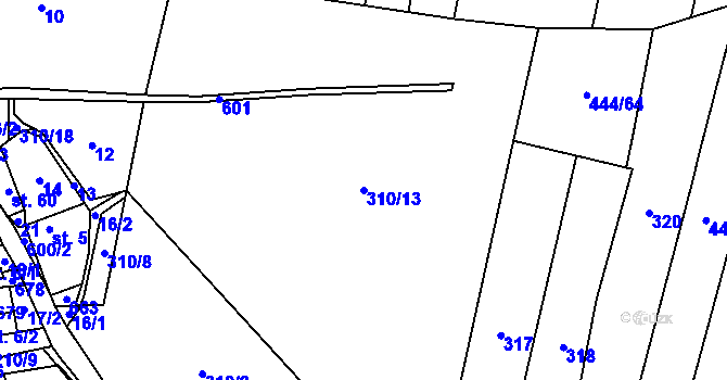 Parcela st. 310/13 v KÚ Lážovice, Katastrální mapa