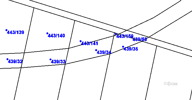 Parcela st. 439/34 v KÚ Lážovice, Katastrální mapa
