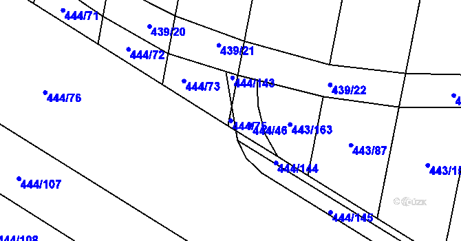 Parcela st. 444/75 v KÚ Lážovice, Katastrální mapa