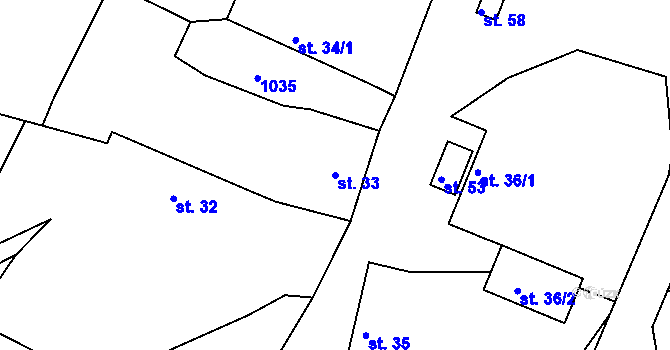 Parcela st. 33 v KÚ Lbosín, Katastrální mapa