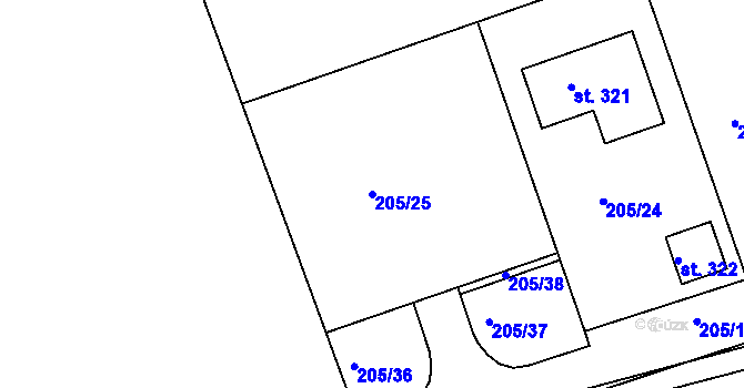 Parcela st. 205/25 v KÚ Ledce u Kladna, Katastrální mapa