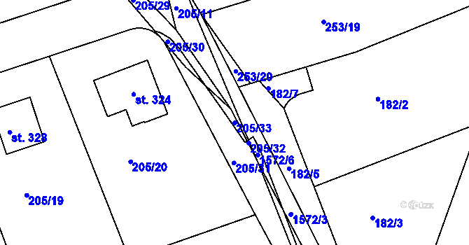 Parcela st. 205/33 v KÚ Ledce u Kladna, Katastrální mapa