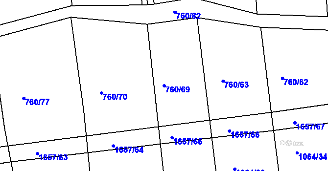 Parcela st. 760/69 v KÚ Ledce u Kladna, Katastrální mapa