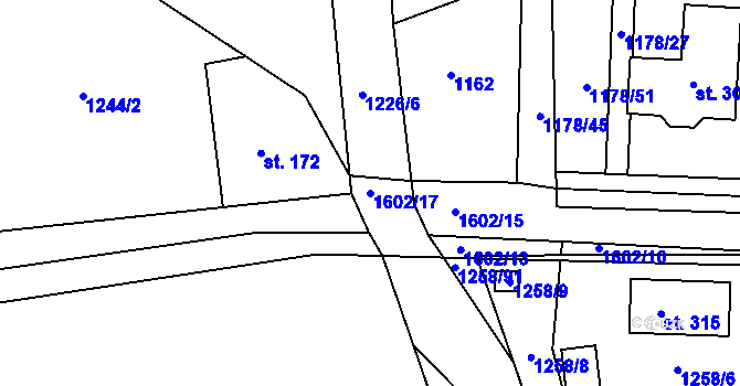 Parcela st. 1602/17 v KÚ Ledce u Kladna, Katastrální mapa