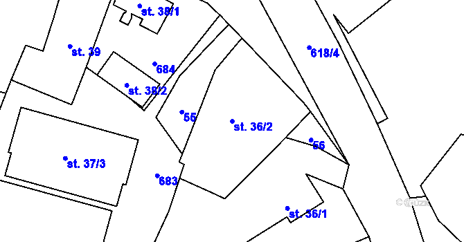 Parcela st. 36/2 v KÚ Ledce u Mladé Boleslavi, Katastrální mapa