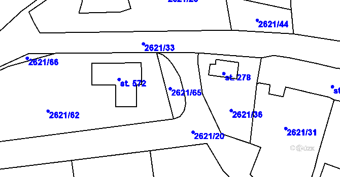 Parcela st. 2621/65 v KÚ Ledce u Plzně, Katastrální mapa