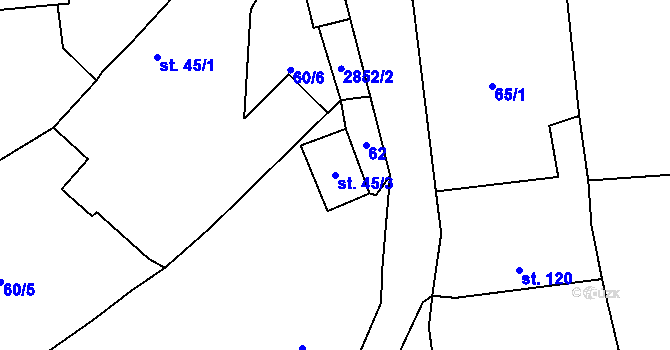 Parcela st. 45/3 v KÚ Ledce u Plzně, Katastrální mapa