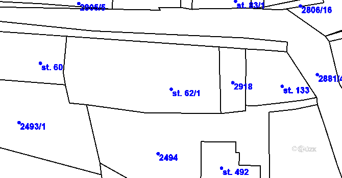 Parcela st. 62/1 v KÚ Ledce u Plzně, Katastrální mapa