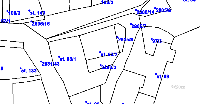 Parcela st. 63/2 v KÚ Ledce u Plzně, Katastrální mapa