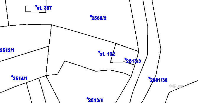Parcela st. 102 v KÚ Ledce u Plzně, Katastrální mapa