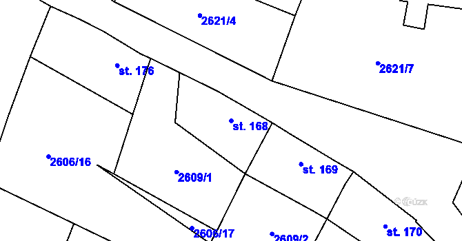 Parcela st. 168 v KÚ Ledce u Plzně, Katastrální mapa