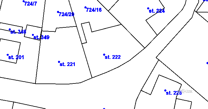 Parcela st. 222 v KÚ Ledce u Plzně, Katastrální mapa
