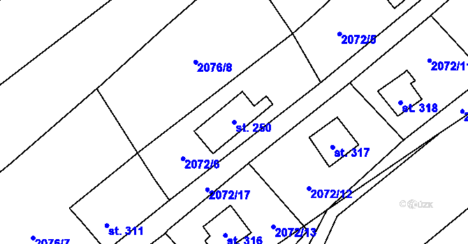 Parcela st. 250 v KÚ Ledce u Plzně, Katastrální mapa