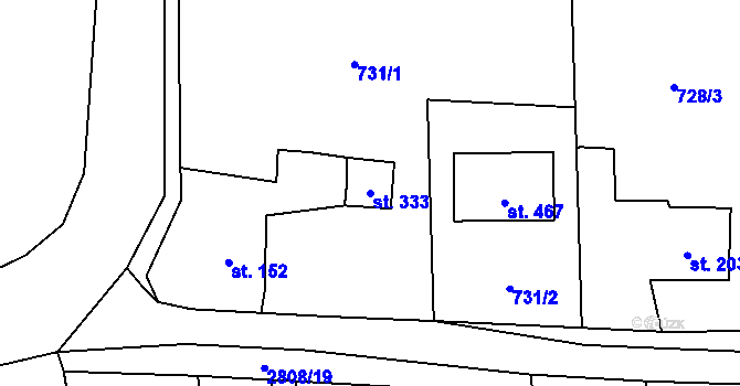 Parcela st. 333 v KÚ Ledce u Plzně, Katastrální mapa