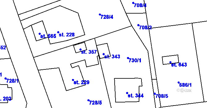 Parcela st. 343 v KÚ Ledce u Plzně, Katastrální mapa