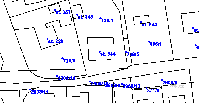 Parcela st. 344 v KÚ Ledce u Plzně, Katastrální mapa