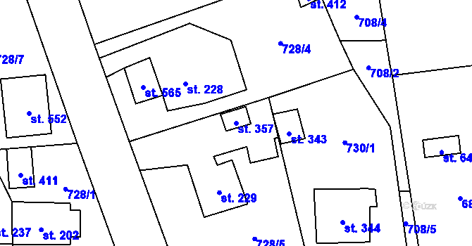 Parcela st. 357 v KÚ Ledce u Plzně, Katastrální mapa