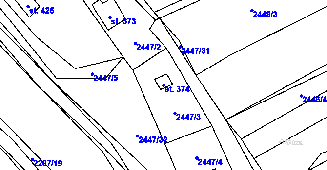 Parcela st. 374 v KÚ Ledce u Plzně, Katastrální mapa