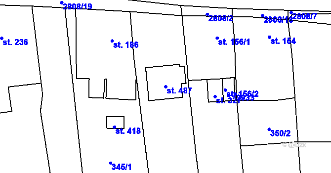 Parcela st. 487 v KÚ Ledce u Plzně, Katastrální mapa