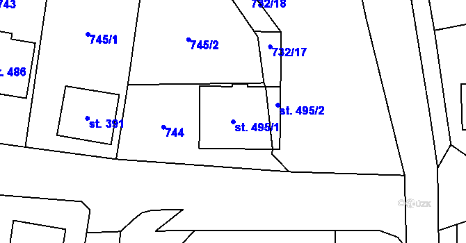 Parcela st. 495/1 v KÚ Ledce u Plzně, Katastrální mapa
