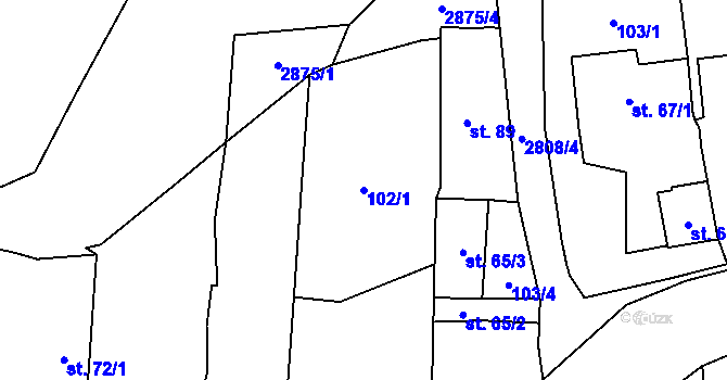 Parcela st. 102/1 v KÚ Ledce u Plzně, Katastrální mapa