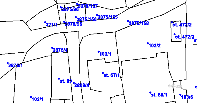 Parcela st. 103/1 v KÚ Ledce u Plzně, Katastrální mapa