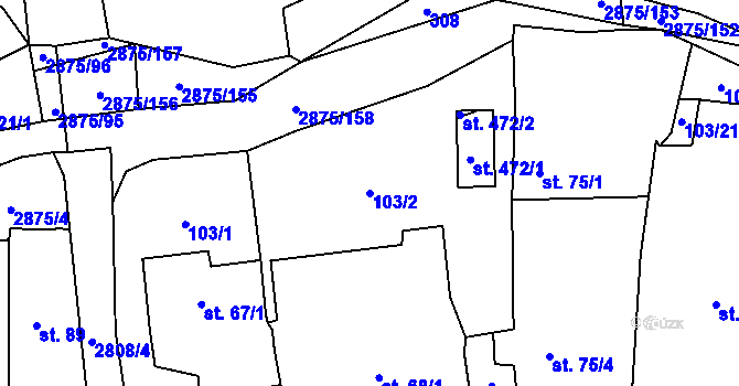 Parcela st. 103/2 v KÚ Ledce u Plzně, Katastrální mapa