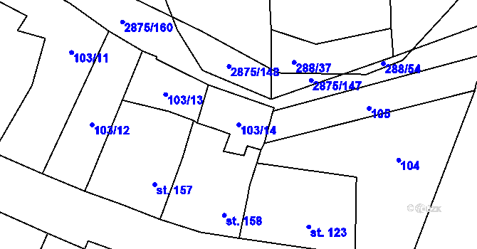 Parcela st. 103/14 v KÚ Ledce u Plzně, Katastrální mapa