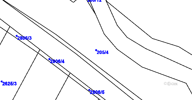 Parcela st. 205/4 v KÚ Ledce u Plzně, Katastrální mapa