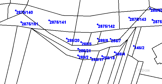 Parcela st. 288/5 v KÚ Ledce u Plzně, Katastrální mapa