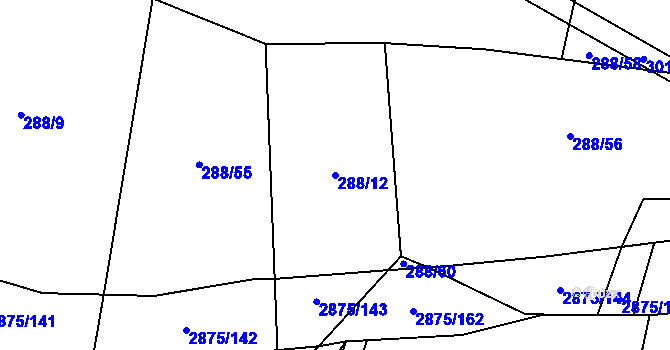 Parcela st. 288/12 v KÚ Ledce u Plzně, Katastrální mapa