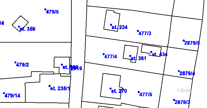 Parcela st. 477/4 v KÚ Ledce u Plzně, Katastrální mapa