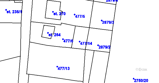 Parcela st. 477/14 v KÚ Ledce u Plzně, Katastrální mapa