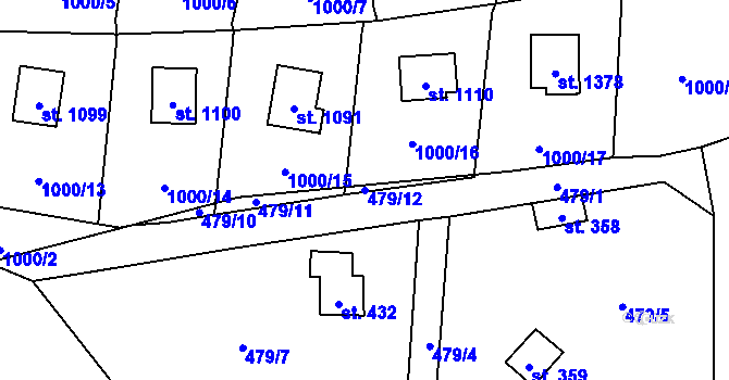 Parcela st. 479/12 v KÚ Ledce u Plzně, Katastrální mapa