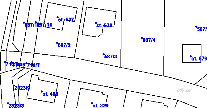 Parcela st. 587/3 v KÚ Ledce u Plzně, Katastrální mapa