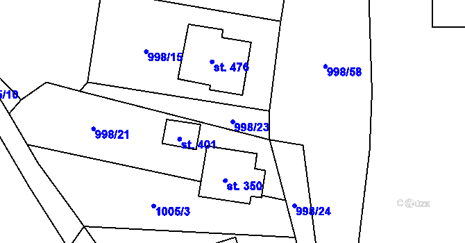 Parcela st. 998/23 v KÚ Ledce u Plzně, Katastrální mapa