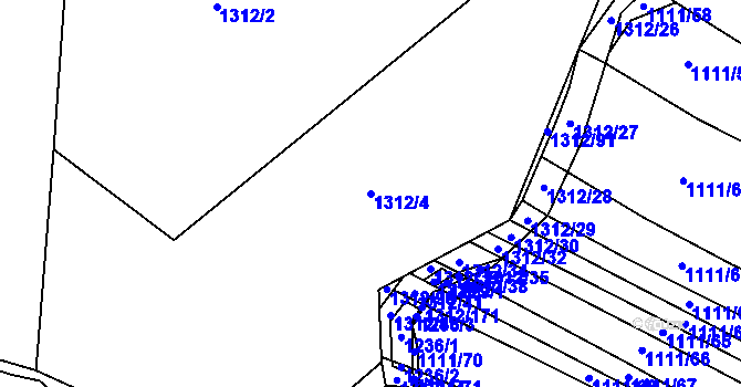 Parcela st. 1312/4 v KÚ Ledce u Plzně, Katastrální mapa