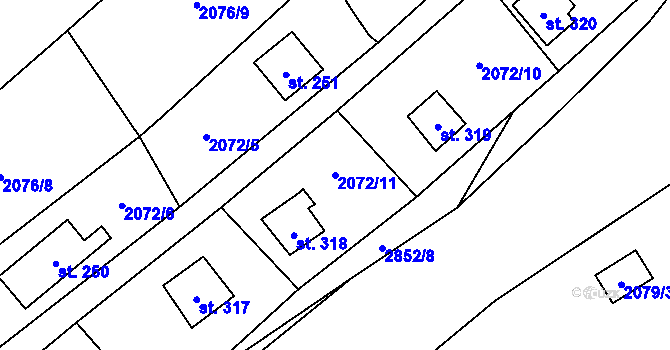 Parcela st. 2072/11 v KÚ Ledce u Plzně, Katastrální mapa