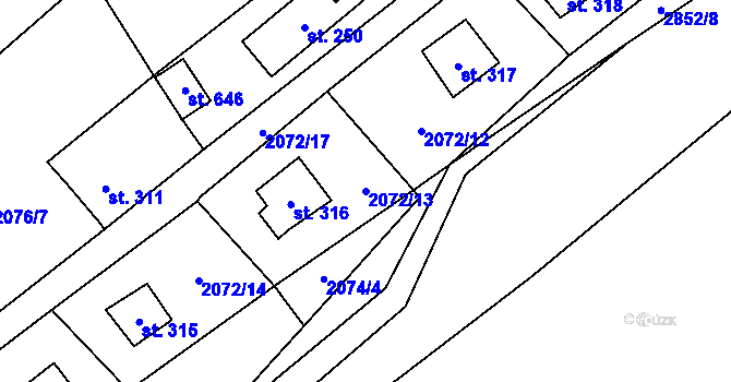 Parcela st. 2072/13 v KÚ Ledce u Plzně, Katastrální mapa