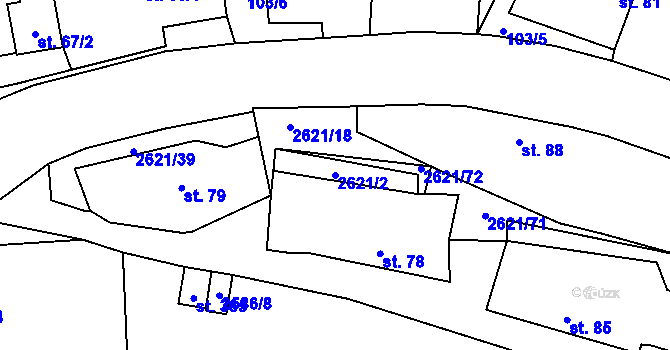 Parcela st. 2621/2 v KÚ Ledce u Plzně, Katastrální mapa