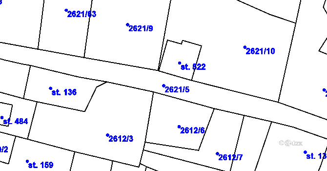 Parcela st. 2621/5 v KÚ Ledce u Plzně, Katastrální mapa