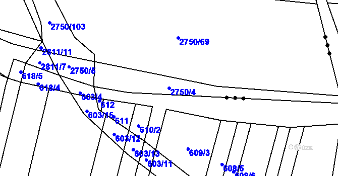 Parcela st. 2750/4 v KÚ Ledce u Plzně, Katastrální mapa